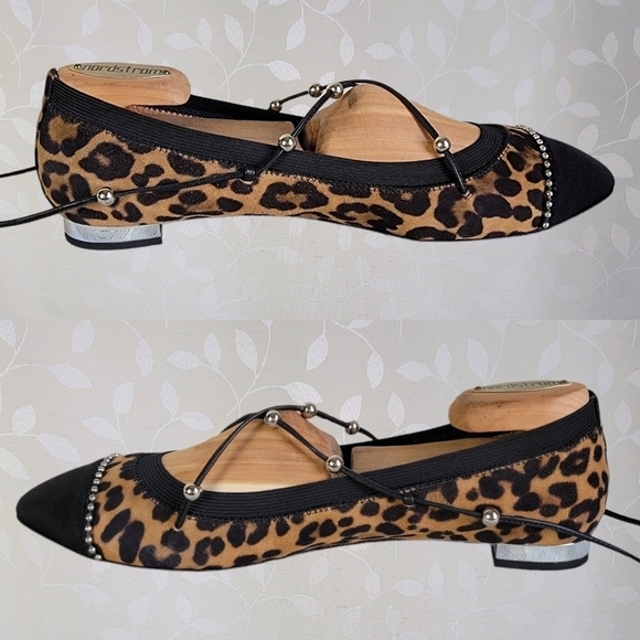 Aquazzura Leopard Print Ballet Flats - Suede Lace Up Ballerina Style 38.5 - Picture 8 of 16